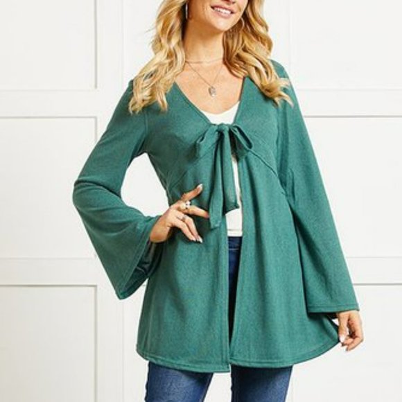 Suzanne Betro Sweaters - Suzanne Betro Teal Tie-Front Empire-Waist Cardigan - Size 3X - NWT